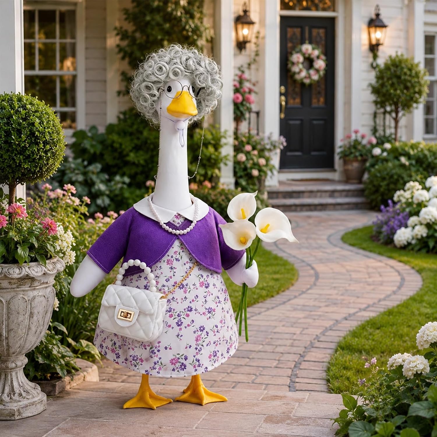 Old Lady Goose Outfits Grandma Porch Goose Costume for Outdoor Lawn Decor