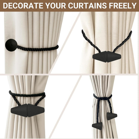 Hion Magnetic Curtain Tiebacks Black 2pcs, Curtain Holdbacks Hooks Holders