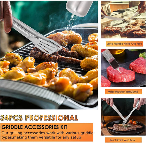 Yoehka BBQ Grilling Accessories Set, 34Pcs Heavy Duty Grill Tools, Brown