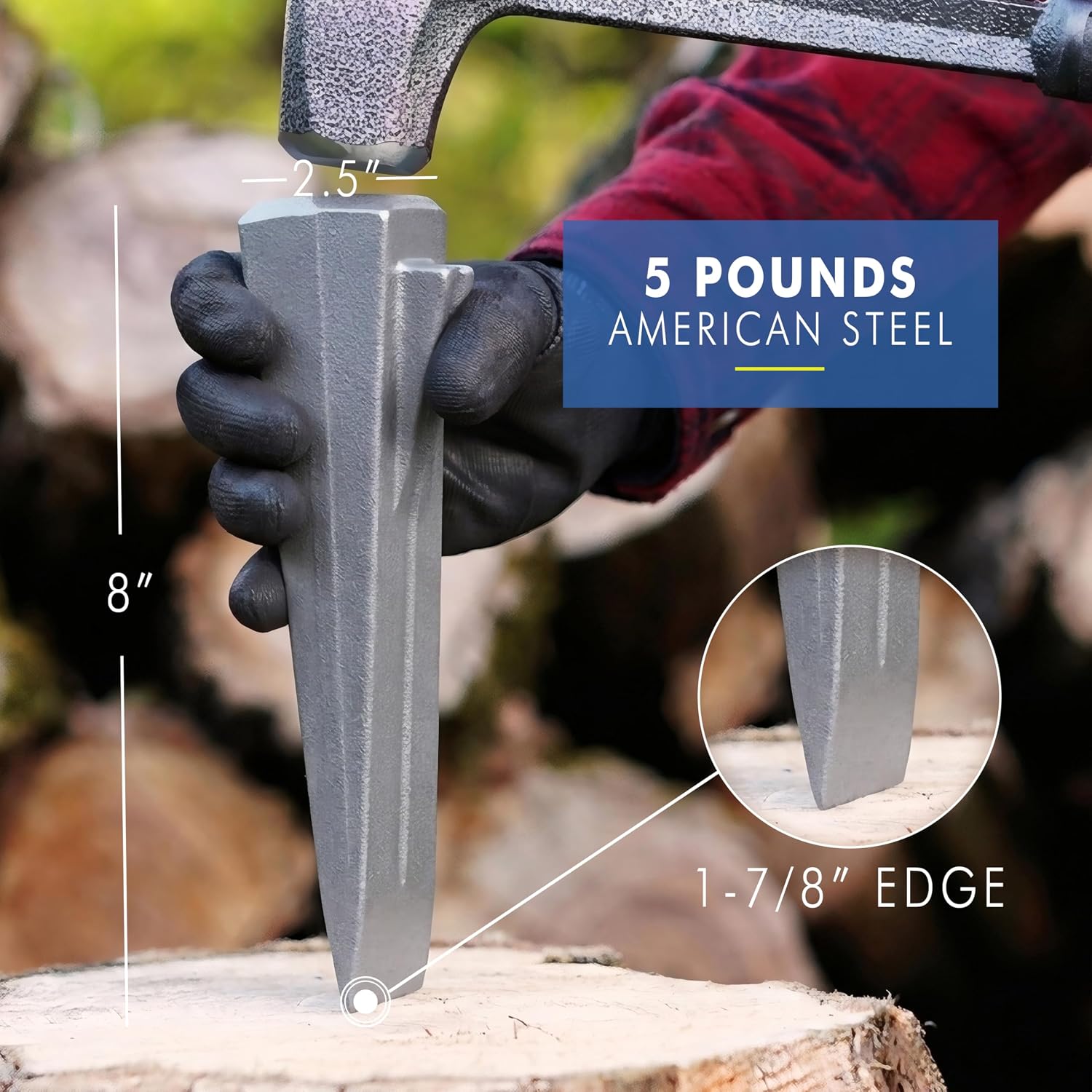 ESTWING Sure Split Wedge, 5lb Solid Steel Wood Splitting Wedge, E-5