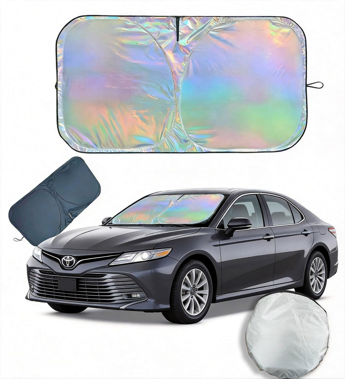 Windshield Sun Shade for Toyota Camry - Original Design, Telescopic Design for All Sedan Models, Reflective Laser Coating, 99% UV Protection, Foldable