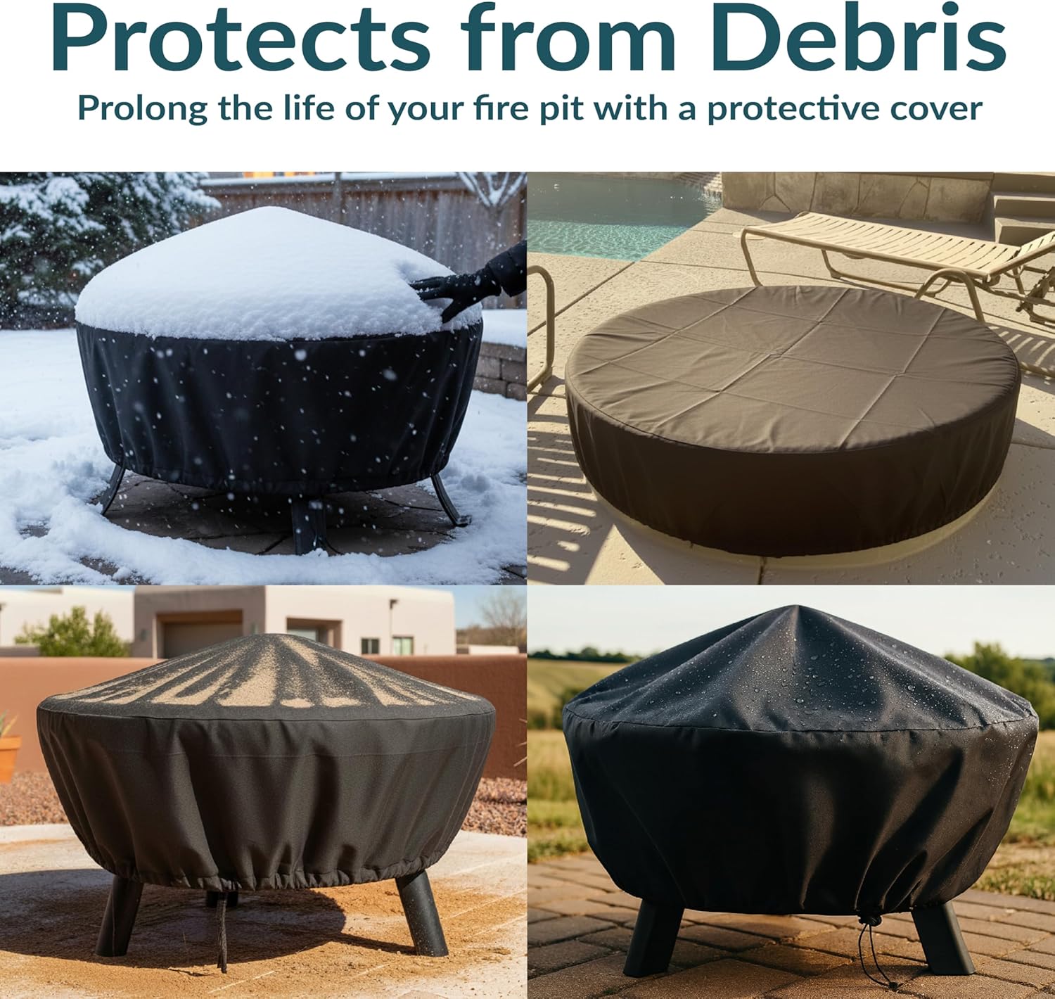 Sunnydaze Heavy Duty Outdoor Fire Pit Cover, Round, Durable PVC, Black, 48"