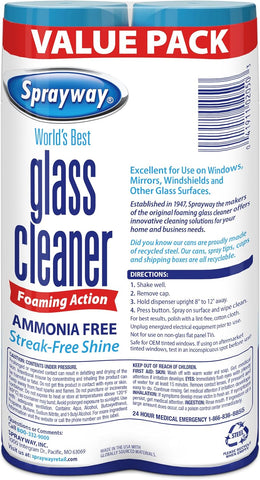 Sprayway Glass Cleaner Foaming Aerosol Spray, 19oz, Pack of 2 | Ammonia-Free, Streakless, Fast-Acting | Cleans & Polishes Glass Surfaces | Fresh Scent, Removes Fingerprints, Dust, Dirt, Smoke Film