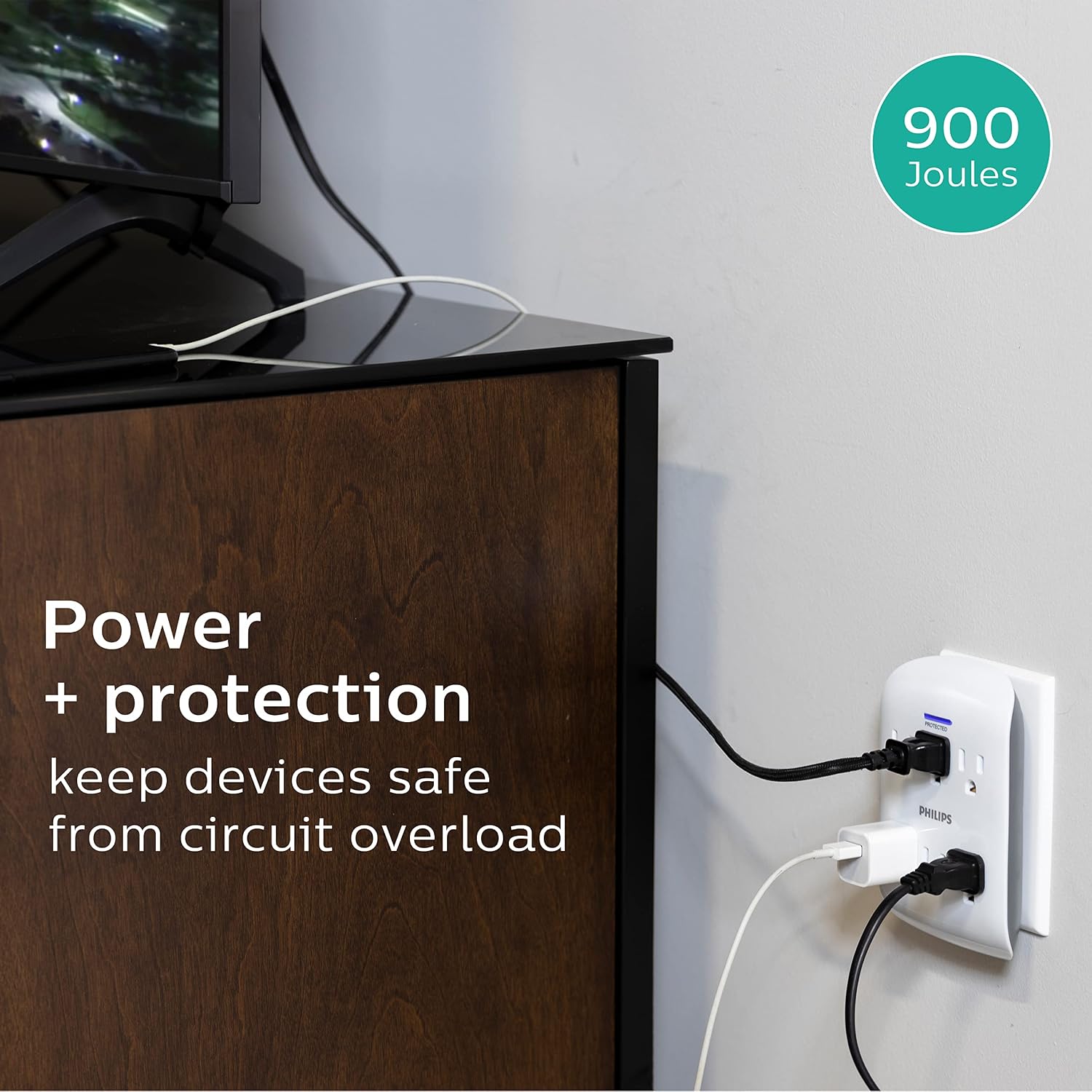 Philips 6-Outlet Extender Surge Protector, 2 Pack, Wall Tap, 900 Joules