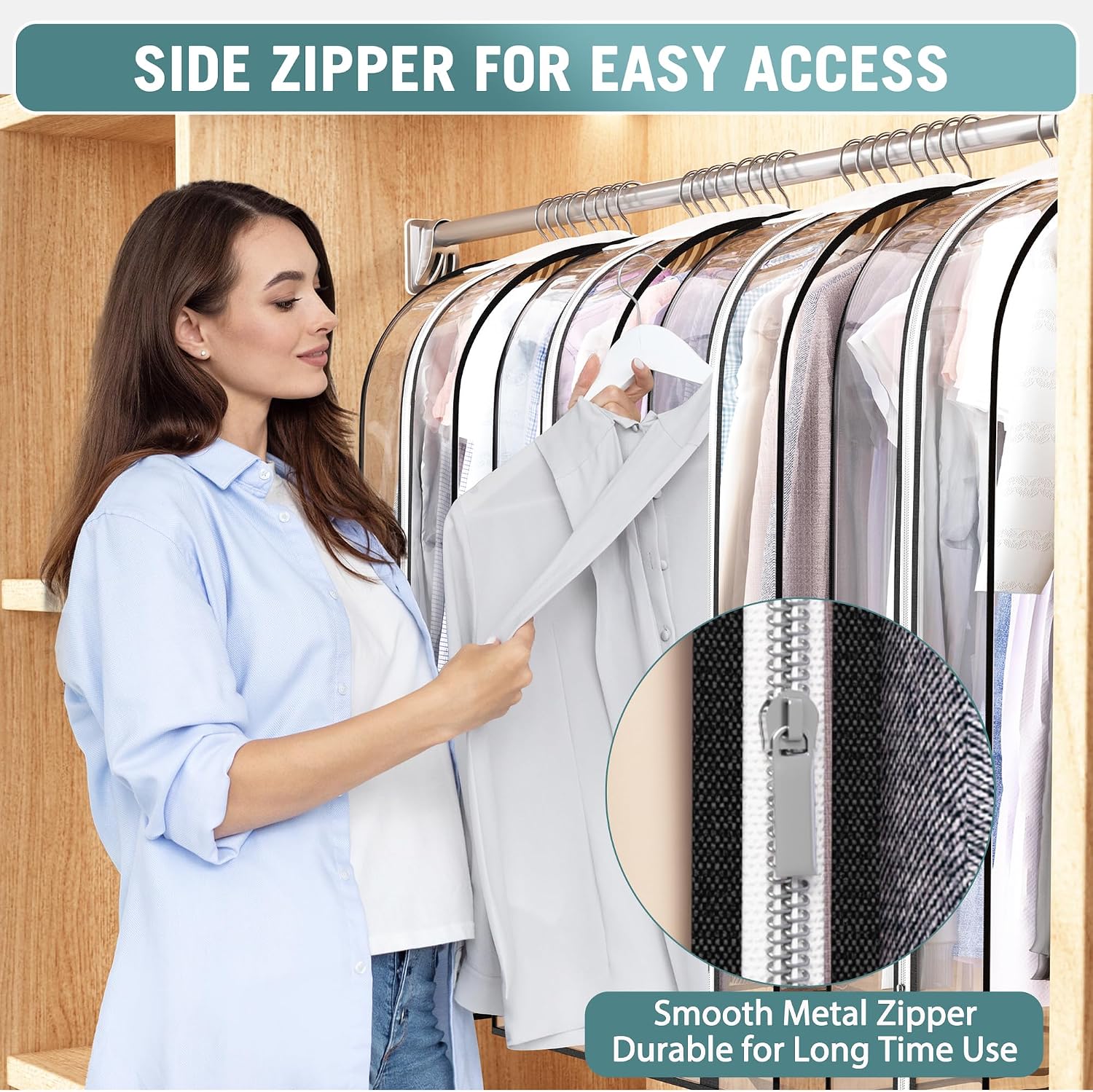 Liuoud Clear Garment Bags for Hanging Clothes 10” Gusseted, 6 Pack, 40”&60”