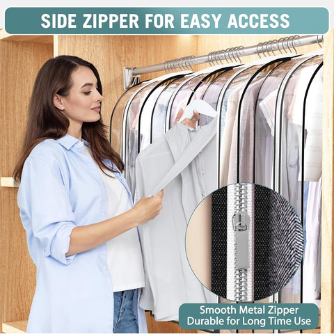 Liuoud Clear Garment Bags for Hanging Clothes 10” Gusseted, 6 Pack, 40”&60”