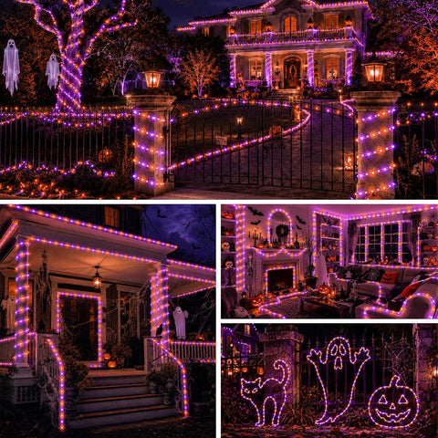 Halloween Decoration Solar Rope Lights 66FT 200LED 1800mAh -Purple & Orange