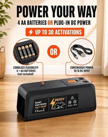 2 Pack Electric Rat Trap, 2800V Electronic Rodent Zapper with LED and Buzzer Alerts, Replaceable No-Touch Electrode Plate, Battery or USB Powered Mouse Trap for Home, Kitchen and Garage