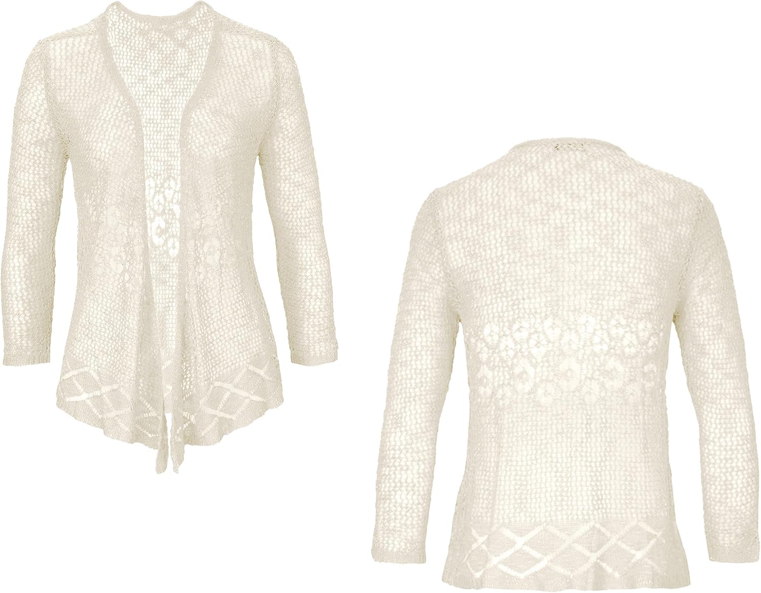 Nulibenna Womens Sheer Shrug Sweaters 3/4 Sleeve Open Front Tie Cardigan Bolero Jacket Lightweight Crochet Knit Cover Up Tops