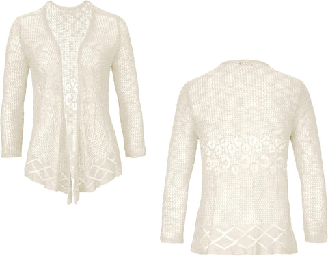 Nulibenna Womens Sheer Shrug Sweaters 3/4 Sleeve Open Front Tie Cardigan Bolero Jacket Lightweight Crochet Knit Cover Up Tops