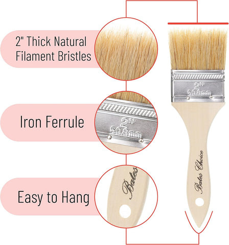 Bates- Chip Paint Brushes, 2 Inch, 9 Pack, Natural Bristle with Wood Handle