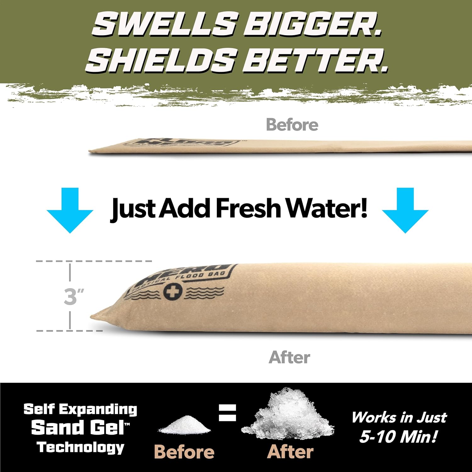 Flood Hero 6 ft Water Activated Sandbags - 2 Pack Flood Bag Barriers for Home