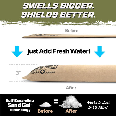 Flood Hero 6 ft Water Activated Sandbags - 2 Pack Flood Bag Barriers for Home