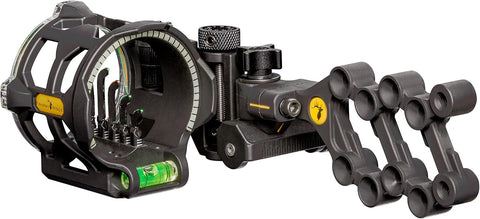 Trophy Ridge Peak 5 Pin Bow Sight - Vertical in-Line Pin Technology, Tool Less Windage and Elevation Adustability, 2nd Axis Leveling, Adjustable Rheostat Light, Glow Ring
