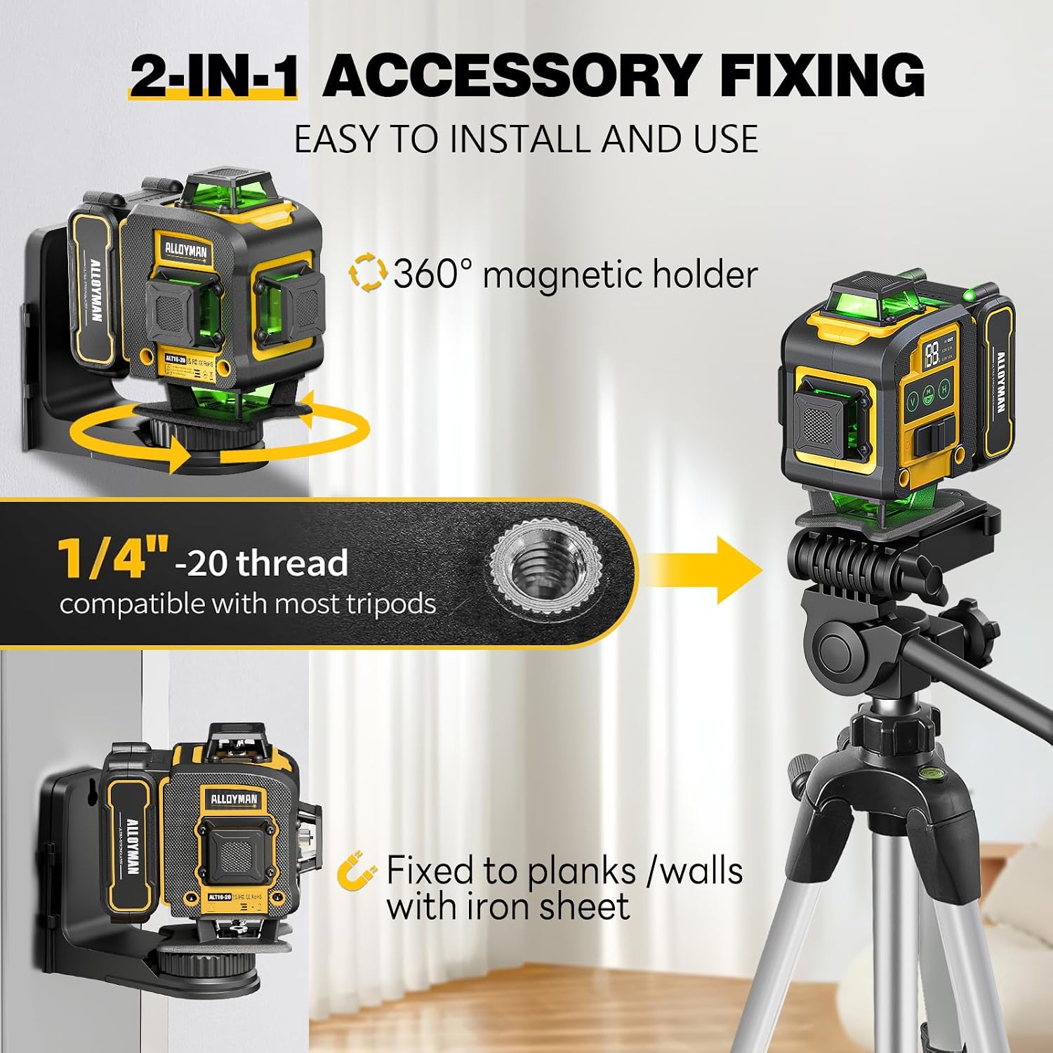 Alloyman Laser Level with Tripod, Laser Level 4× 360° Self Leveling