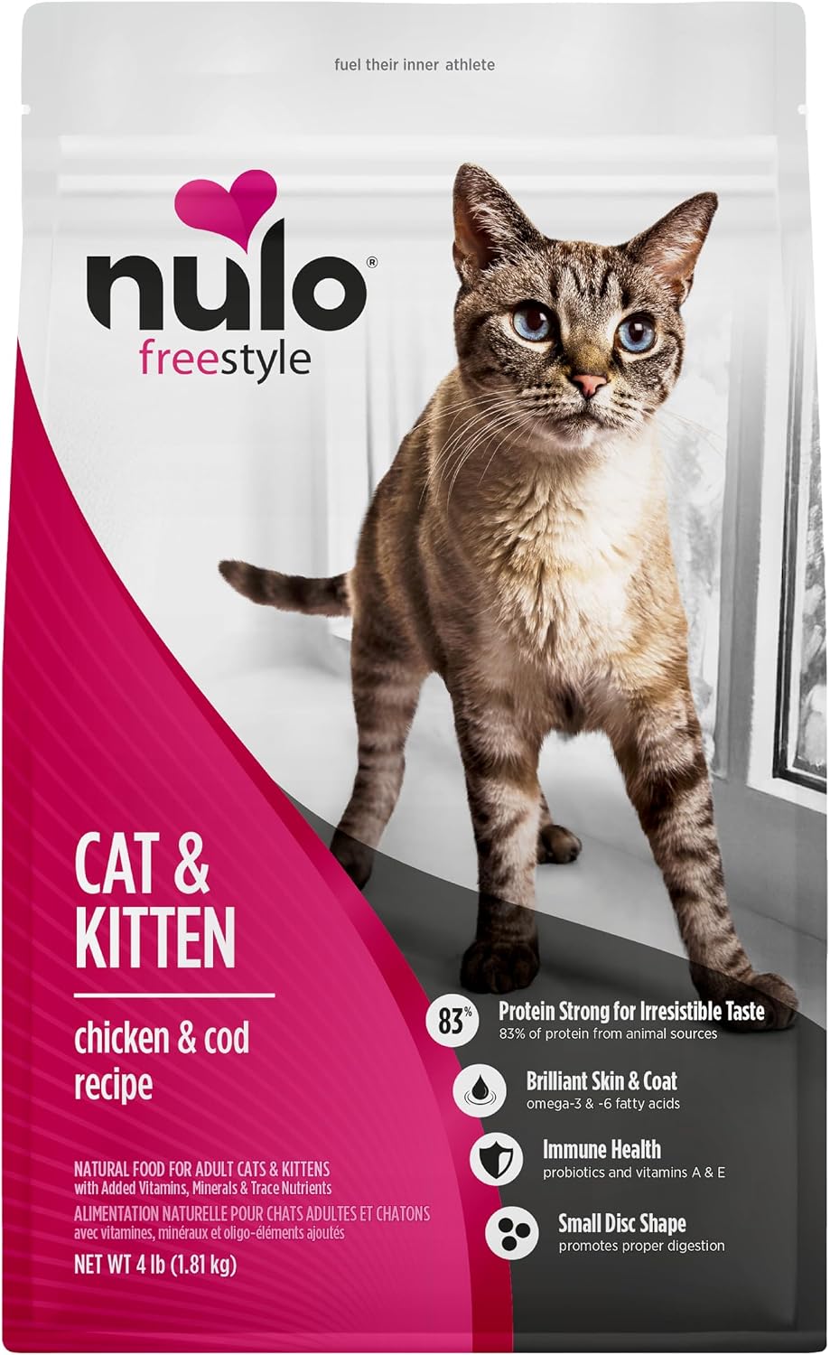 Nulo Freestyle Cat & Kitten Dry Food - Chicken & Cod Recipe, High Protein Grain Free Cat Food, Natural Kibble with Probiotics & Omega Fatty Acids, 4lb Bag
