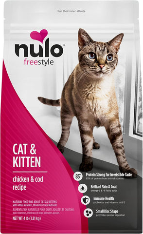 Nulo Freestyle Cat & Kitten Dry Food - Chicken & Cod Recipe, High Protein Grain Free Cat Food, Natural Kibble with Probiotics & Omega Fatty Acids, 4lb Bag