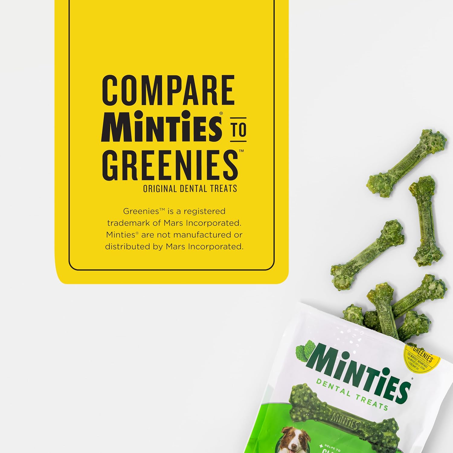 Minties Dental Chews for Dogs, 36 Count, Vet-Recommended Mint-Flavored Dog Treats for Large Breeds Over 50 lbs, Dental Bones Clean Teeth, Fight Bad Breath, Removes Plaque and Tartar