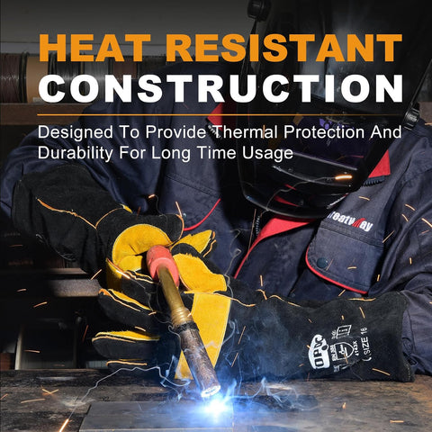 TOPDC Welding Gloves 16-Inch 932°F Heat Resistant Leather for MIG, Stick
