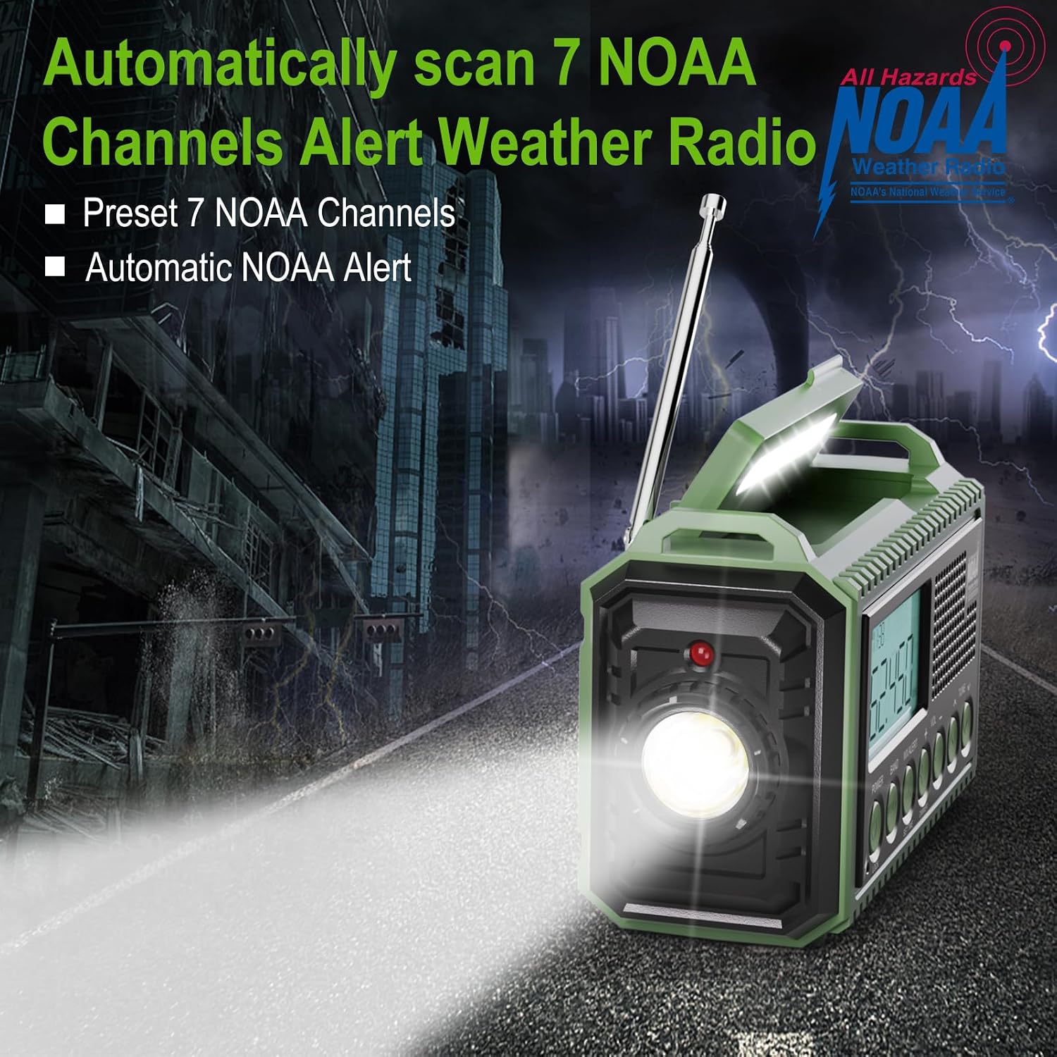 Raynic Emergency Radio, 12000mAh/44400mWh Battery Operated Weather Radio, Solar Hand Crank Radio with AM/FM/SW/NOAA Alert, Cell Phone Charger, Type-C Charging, Flashlight and SOS Siren