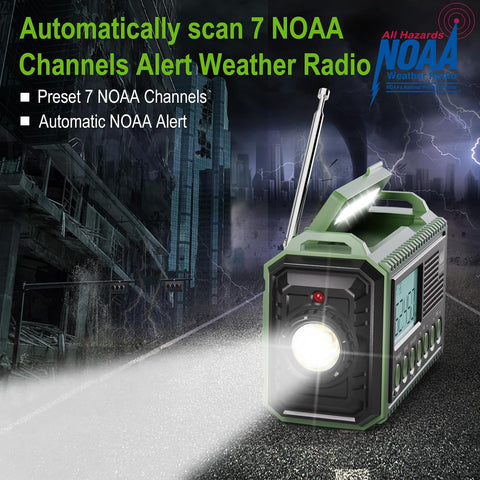 Raynic Emergency Radio, 12000mAh/44400mWh Battery Operated Weather Radio, Solar Hand Crank Radio with AM/FM/SW/NOAA Alert, Cell Phone Charger, Type-C Charging, Flashlight and SOS Siren