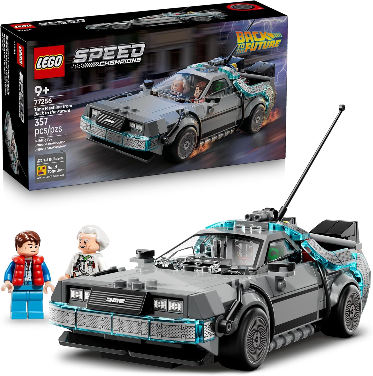 LEGO Speed Champions Time Machine from Back to The Future Building Toy for Kids - Pretend Play & Display Car Toy W/ 2 Build Modes for Boys & Girls, Ages 9+ - Gift for Birthdays - 77256