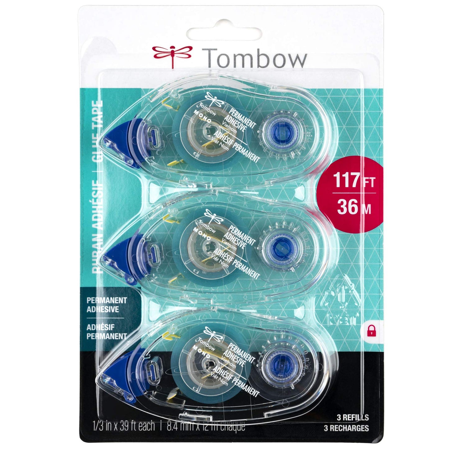 Tombow 62207 MONO Permanent Adhesive Refills, 3-Pack. Easy to Use Refills for a Strong, Instant Bond