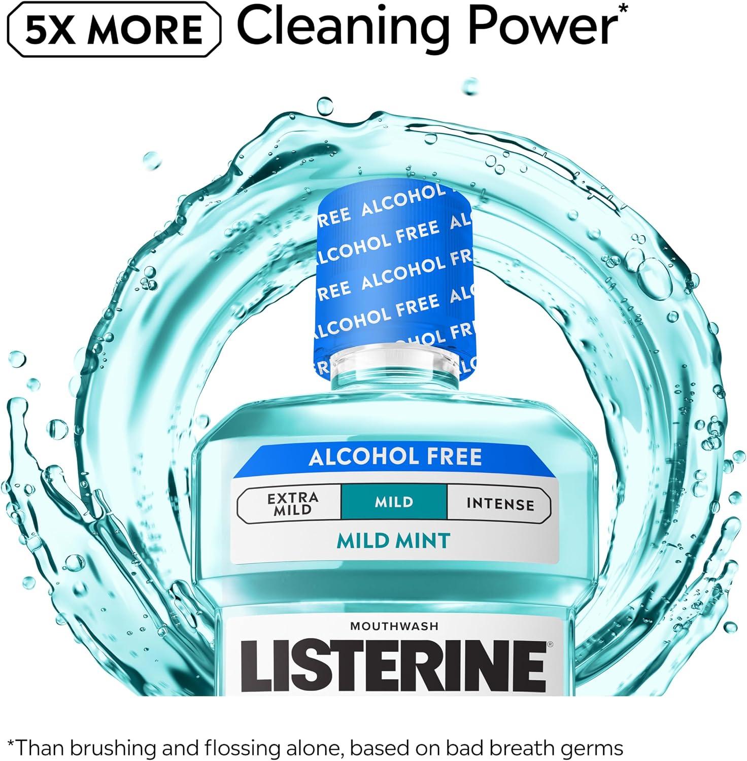 Listerine Cool Mint Alcohol Free Mouthwash, Mild Mint, 33.8 fl. oz/1 L