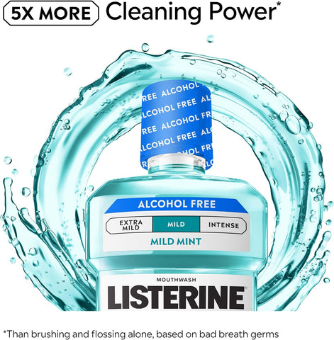Listerine Cool Mint Alcohol Free Mouthwash, Mild Mint, 33.8 fl. oz/1 L