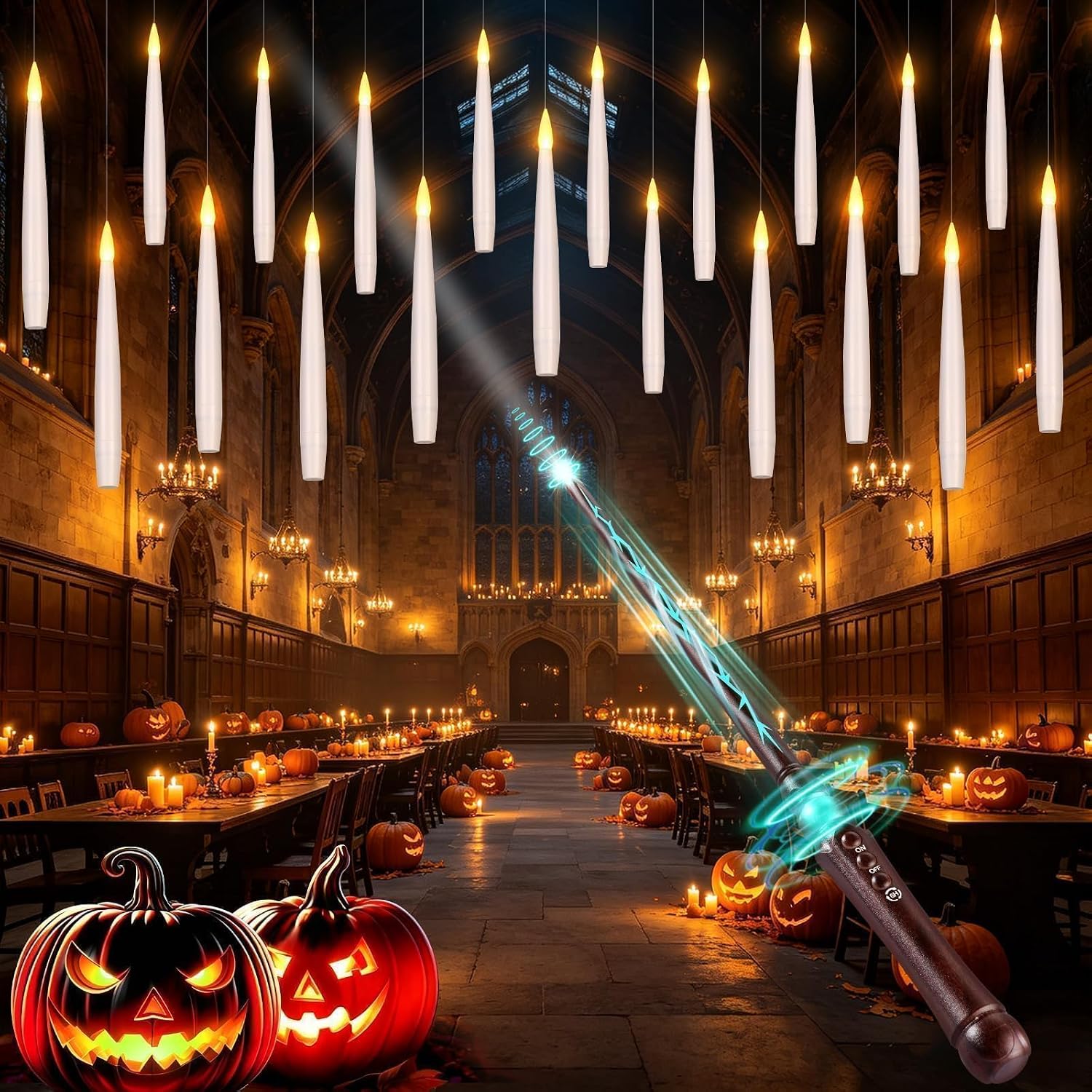OCATO Upgraded 20Pcs Floating Candles with Wand for Halloween Decorations
