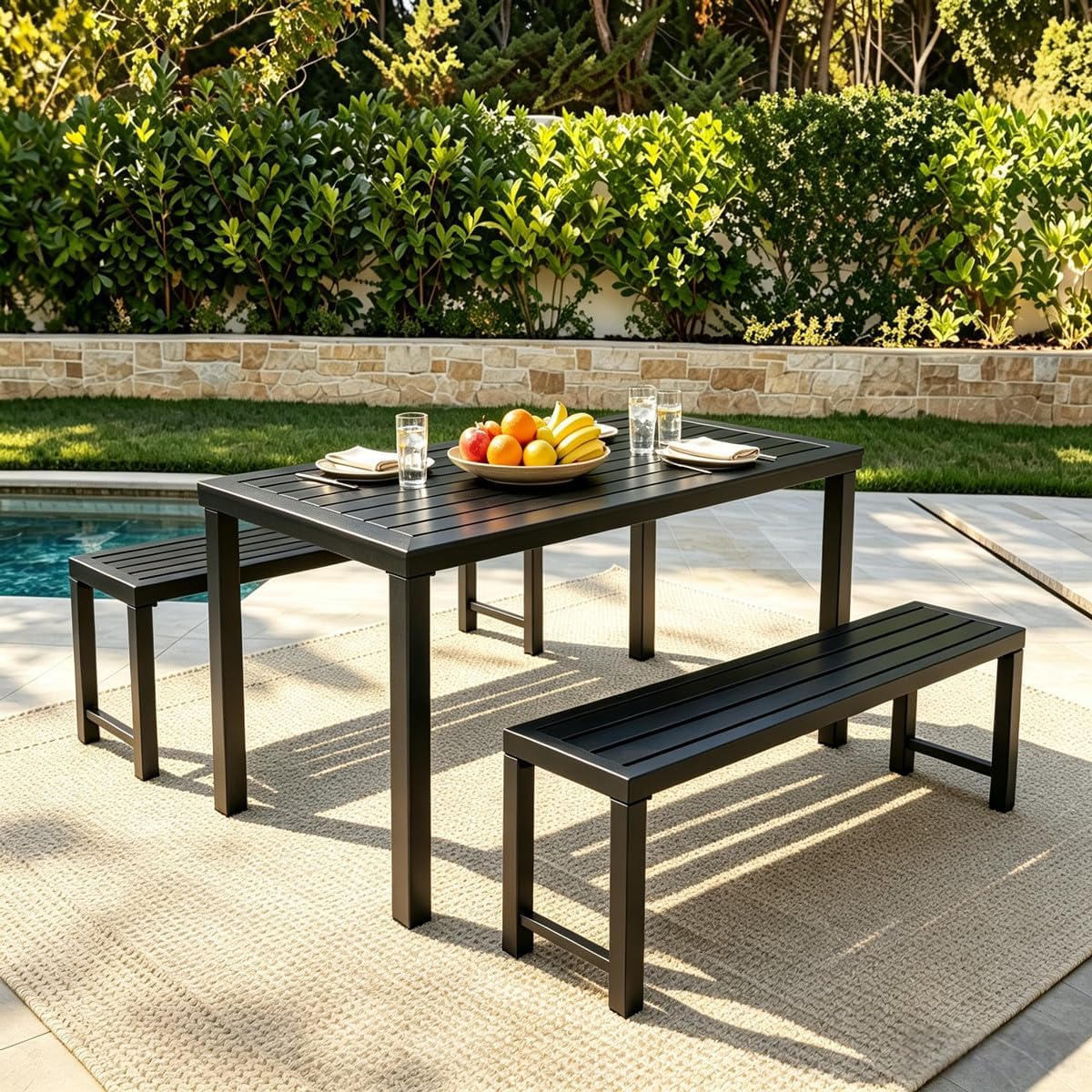Black Outdoor Bench, Outdoor Metal Backless Bench, 46" Patio Garden Bench for Outdoor, All Wheather Outdoor Bench for Garden, Backyard, Porch, Black