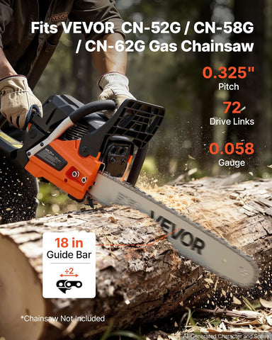 VEVOR Bar & Chainsaw Chain Combo 18" .325" Pitch .058" Gauge 72 Drive Links