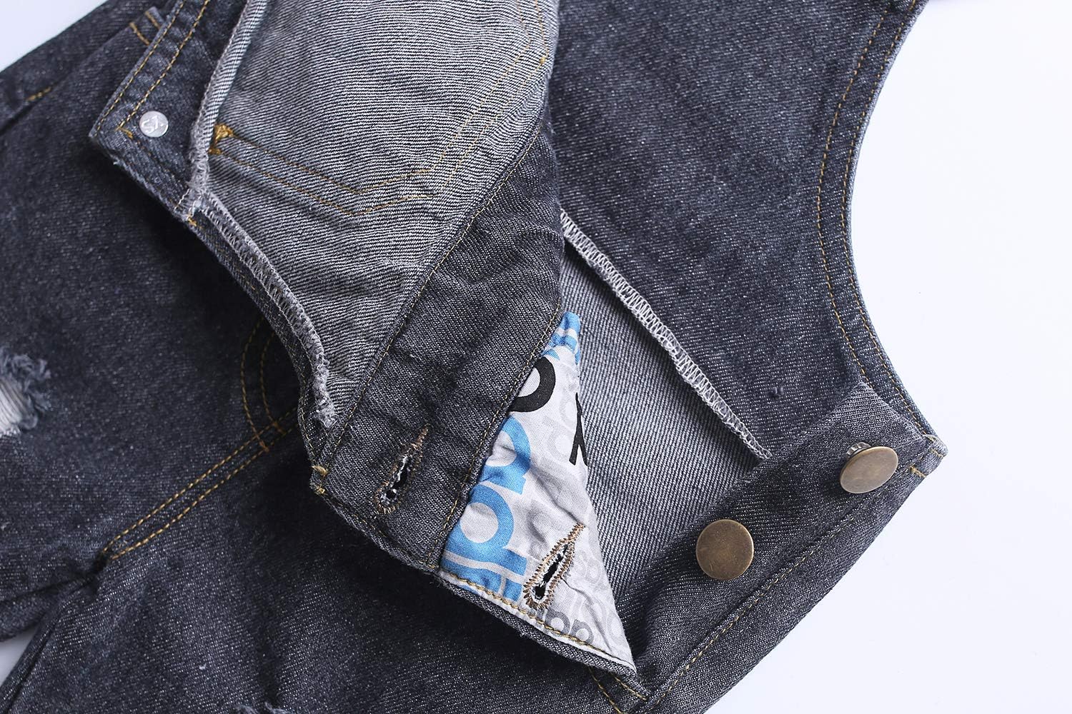 KIDSCOOL Toddler Baby Denim Overalls Ripped Holes Jean Bib Romper Jumpsuit