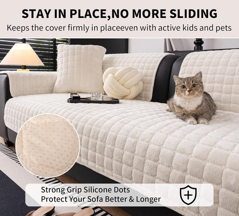 Sectional Velvet Couch Covers for 1 Seat, White, 1PC, 27.6"x27.6"