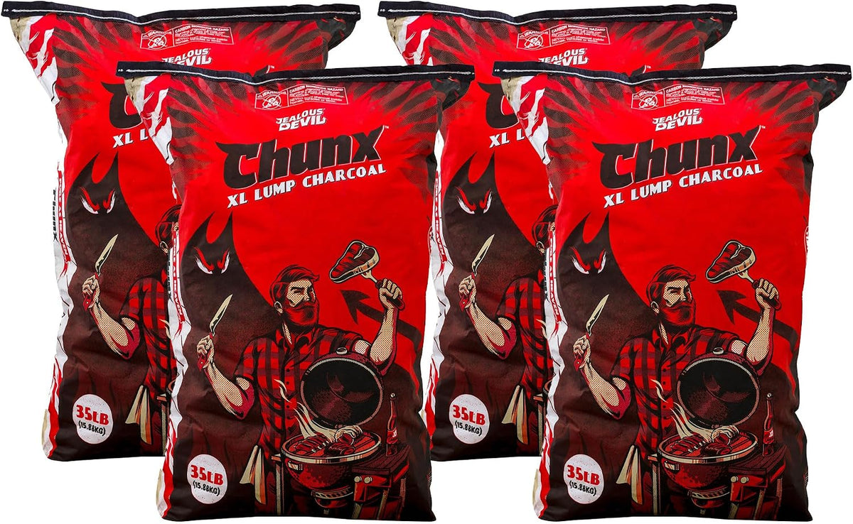 Jealous Devil Chunx XL Lump Charcoal, All Natural Hardwood, 35 Lb, 4-Pack