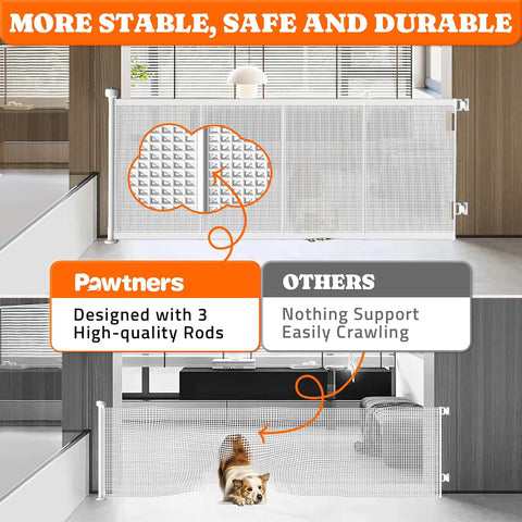 Pawtners Retractable Baby Gates, 41" Tall Extends up to 71" Wide, White
