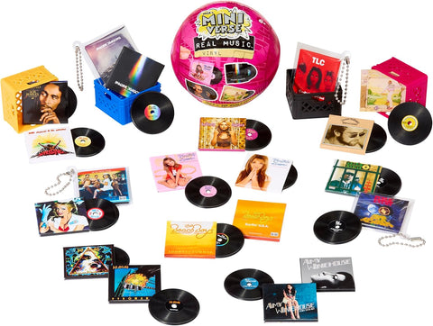 MGA's Miniverse Real Music Vinyl Mystery Blind Packaging, Mini Playable Records, 4 Vinyl Records per Pack, Sleeve & Keychain, Collectors, Gift, Britney Spears, Elton John, TLC