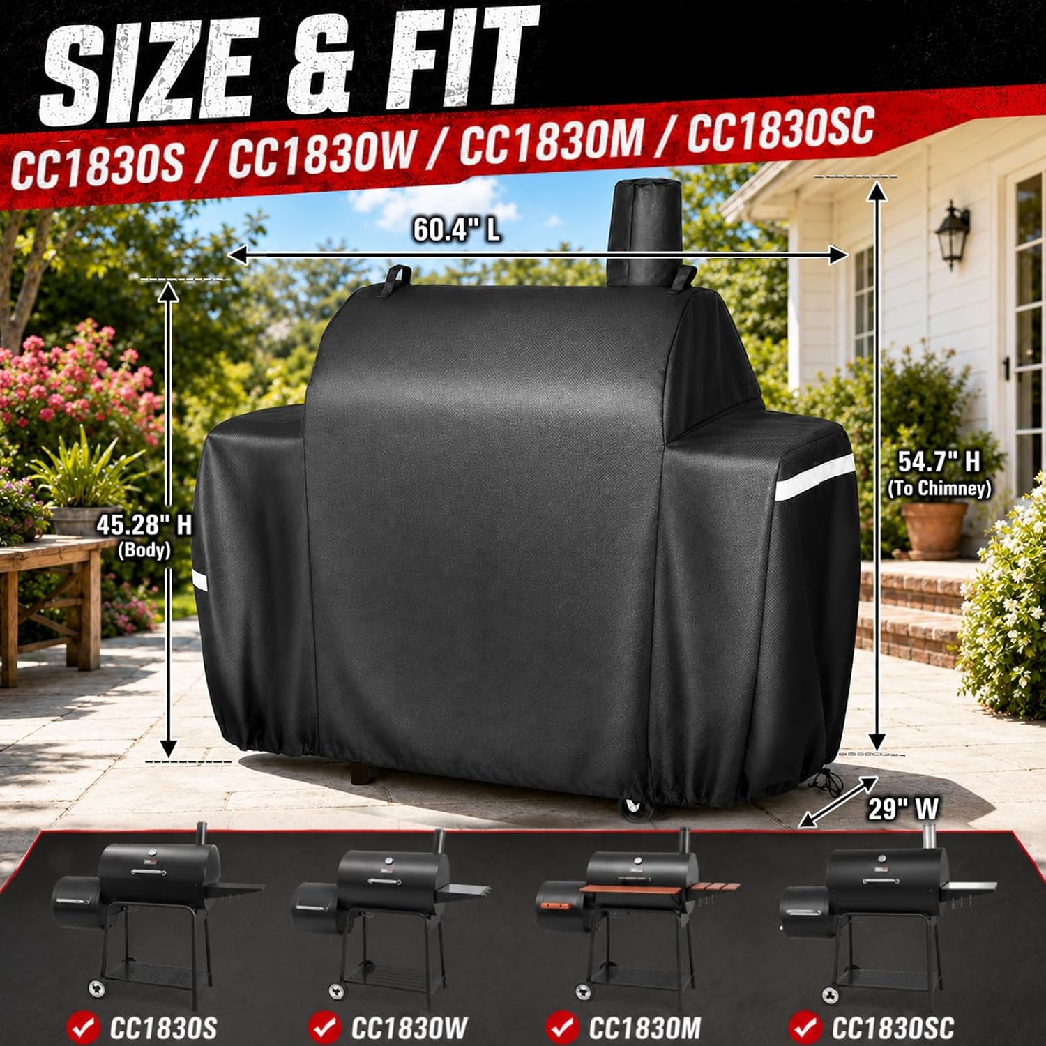 Utheer 600D Grill Cover for Royal Gourmet CC1830S/CC1830W/CC1830M/CC1830SC