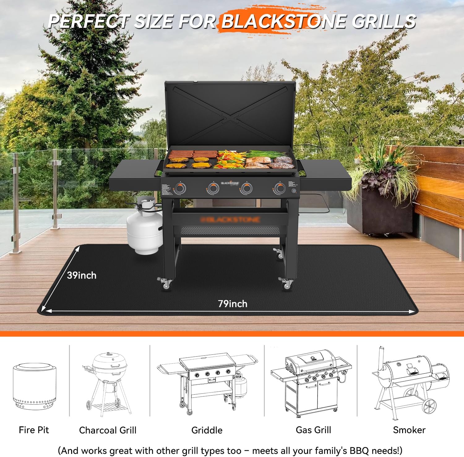 79x39 inches Large Under Grill Mats for Blackstone Outdoor Deck BBQ