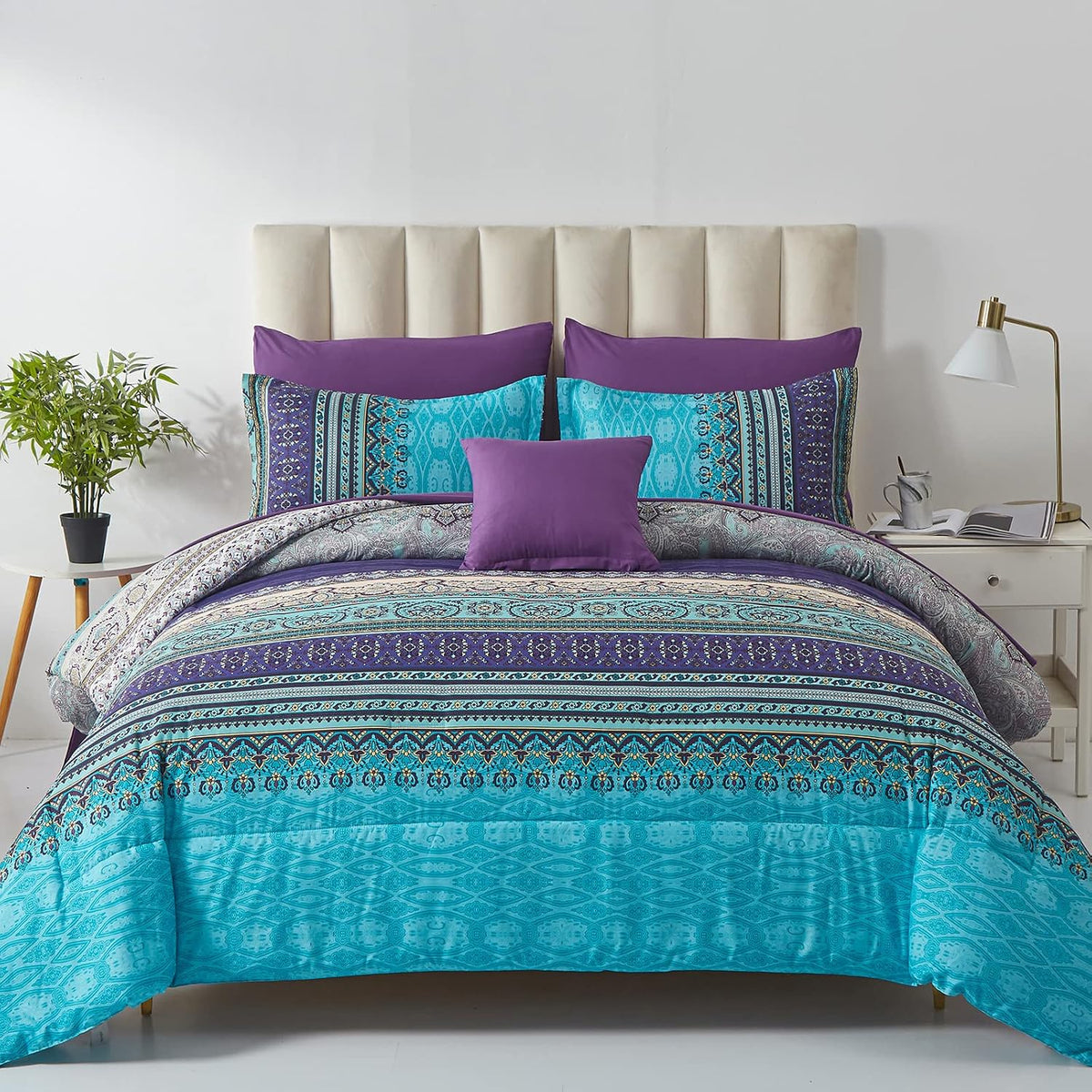 Cottolester Boho Comforter Set Full Size 8 Piece Striped Bed in a Bag