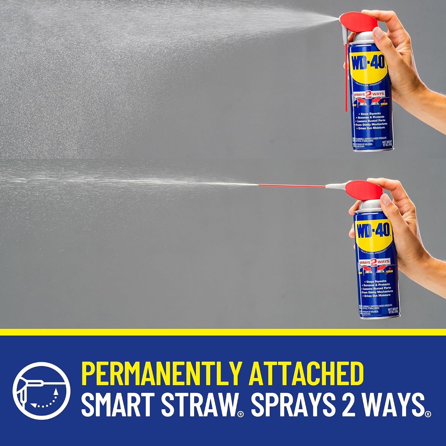 WD-40 Classic Product, Multi-Use Product with Smart Straw Sprays 2 Ways, 9.6 OZ [2-Pack]