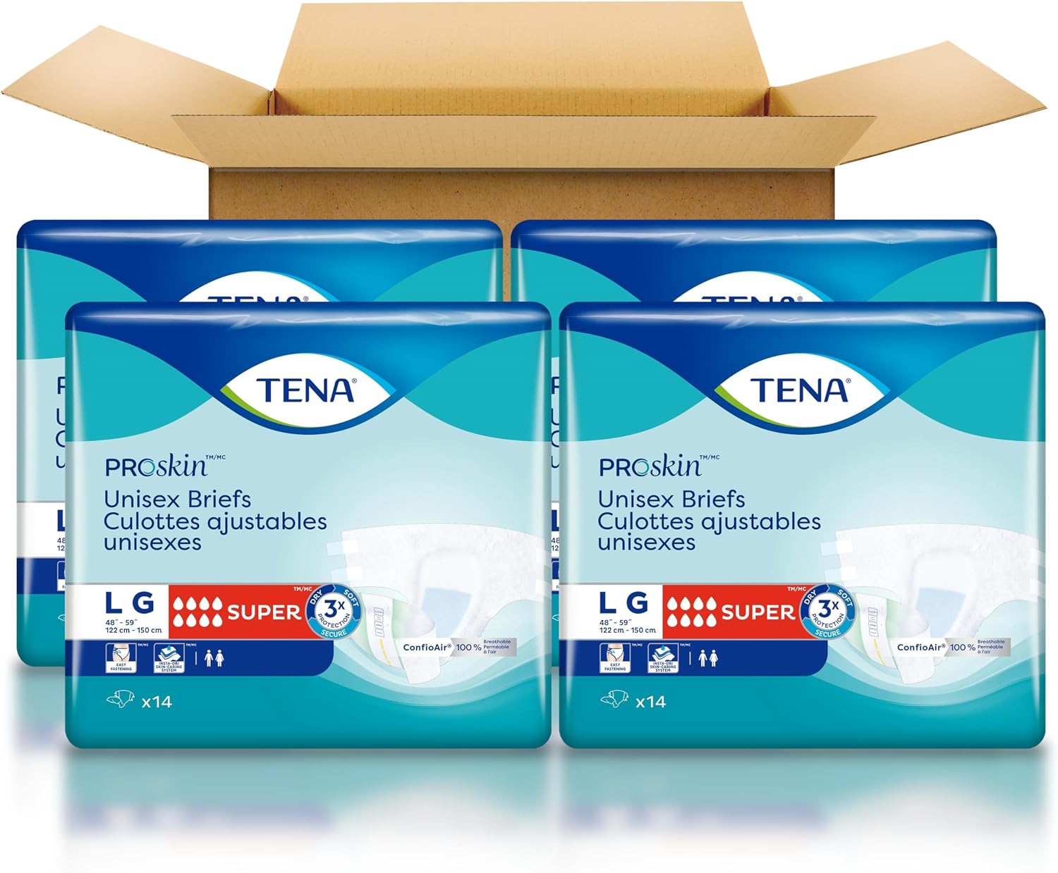 TENA Proskin Super Briefs, Incontinence Adult Diapers, Unisex, Large, 56 ct | Easy to adjust with tabs for a better fit, these briefs offer comfort & reliable absorbency to support everyday care routines