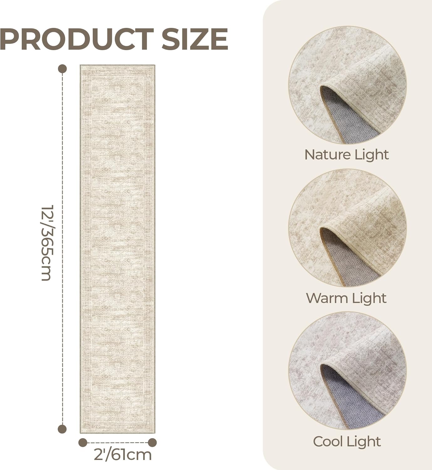 2x12 Runner Rug Non Slip,Washable Hallway Runner Rug,Beige