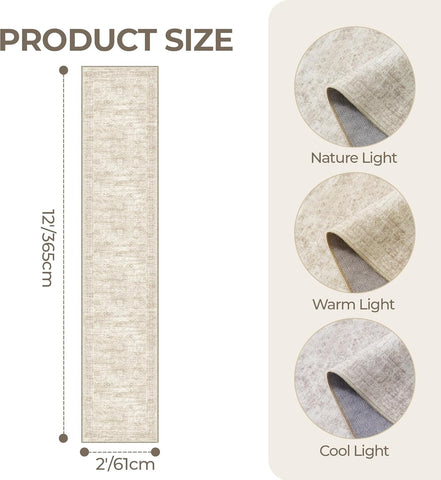 2x12 Runner Rug Non Slip,Washable Hallway Runner Rug,Beige