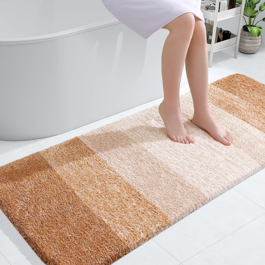 OLANLY Bathroom Rug Mat 54x24, Extra Soft and Absorbent Microfiber Bath Rugs, Non-Slip Plush Shaggy Bath Carpet, Machine Wash Dry, Bath Mats for Bathroom Floor, Tub and Shower, Beige