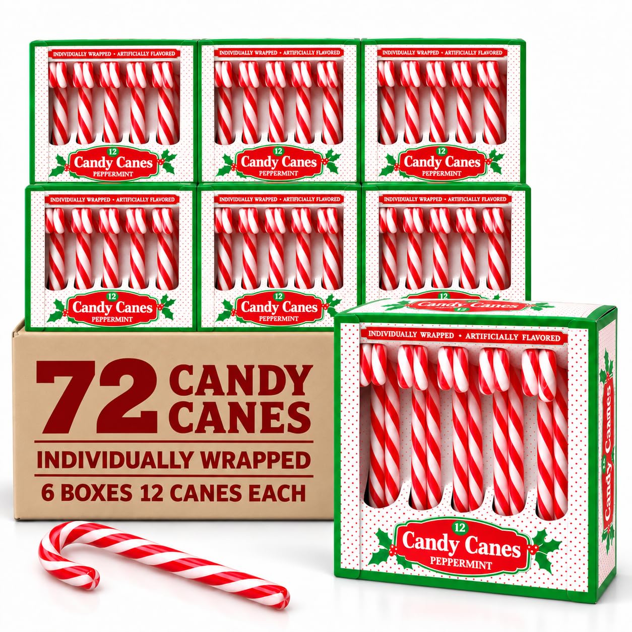 Candy Cane Peppermint Classic Red & White Individually Wrapped 72 Count