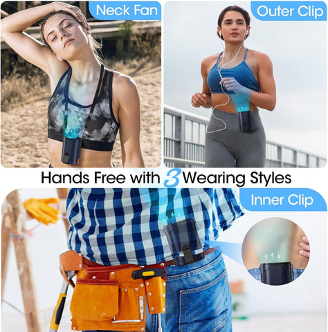Heelkl 2026 AI Portable Fan Rechargeable, 4 Speeds Strong Airflow, Personal Waist Fan with up to 25H of Working Time, Hanging Neck Fan, Wearable Belt Fan for Camping, Outdoor, Jobsite - Blue