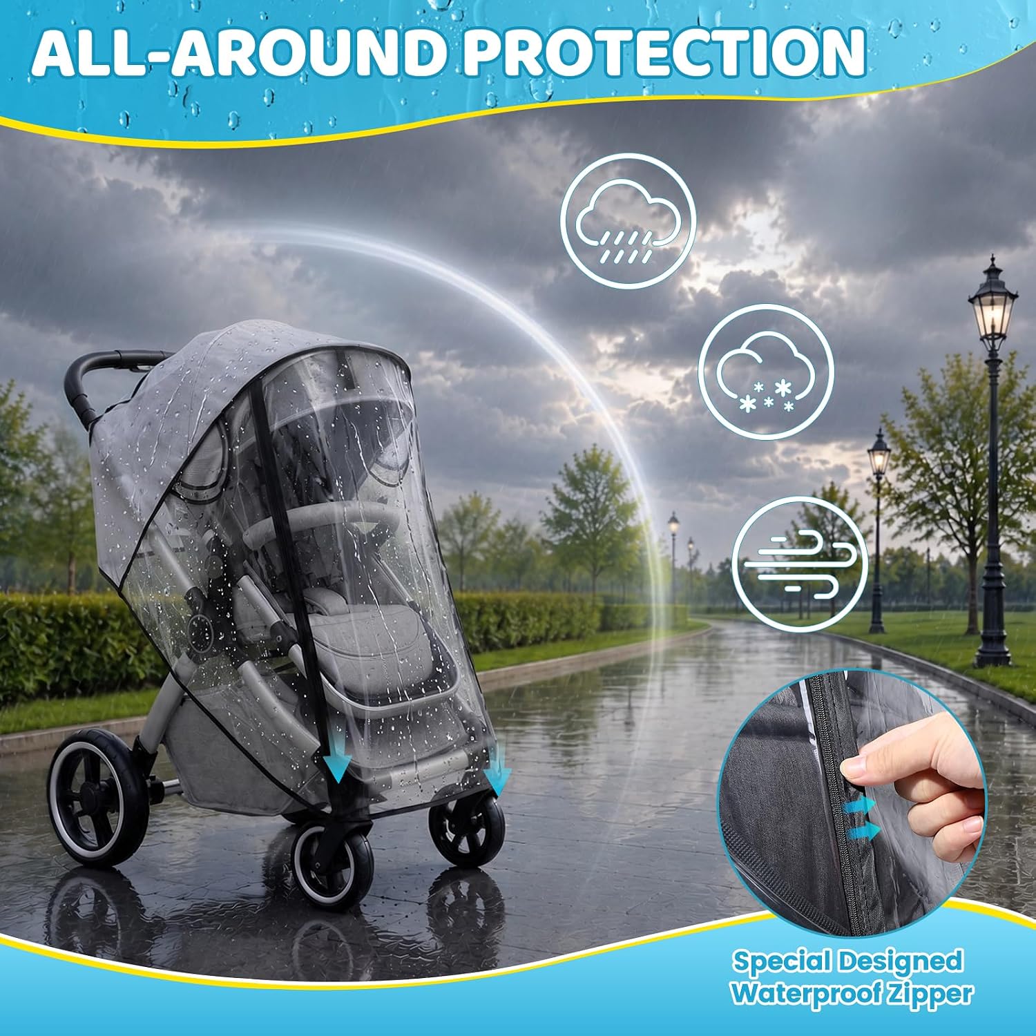 Clear Stroller Rain Cover, Universal Fit Baby Travel Weather Shields