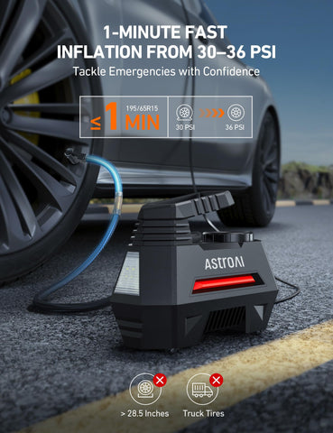 AstroAI Tire Inflator Portable Air Compressor Tire Air Pump for Car Tires - Car Accessories, 12V DC Auto Pump with Digital Pressure Gauge, Emergency LED Light for Bicycle, Balloons, Red