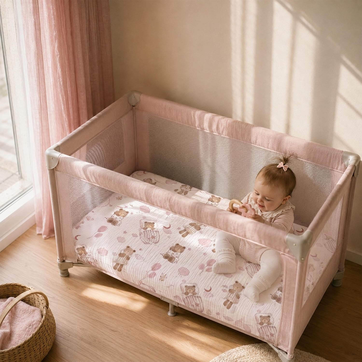 Muslin Mini Crib Sheets for Boys Girls, 38x26 Pack N Play Fitted, 2-Pack
